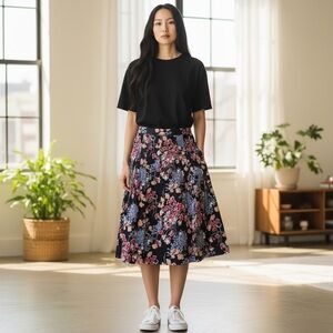 Talbots A-Line Skirt - Black with Floral Print